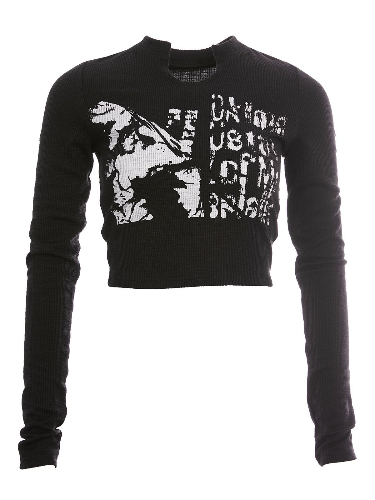 Cotton crop top with long sleeves and graphic