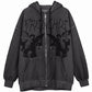 Black hoodie with zipper and angel motif
