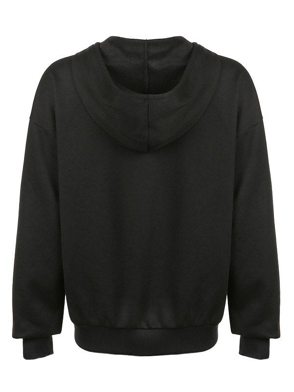 Black hoodie with zipper and rhinestone skull