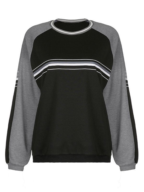 Striped crew sweatshirt with patchwork