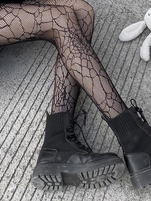 Fishnet tights with a spider web pattern