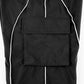 Black parachute trousers with cargo pockets and piping details