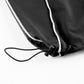 Black parachute trousers with cargo pockets and piping details
