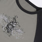 Raglan sleeve crop top with grunge batwing print