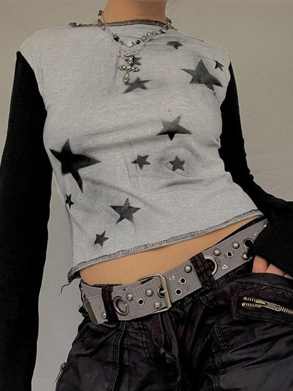 Vintage Star Long Sleeve Crop Top