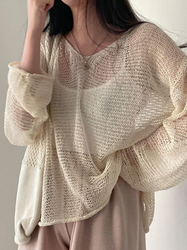 Oversized long sleeve crochet knit top