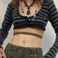 Super crop long sleeve striped knit top