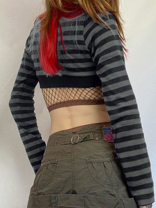 Super crop long sleeve striped knit top