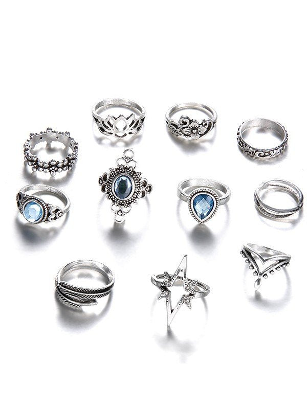 11-piece vintage ring set with different patterns