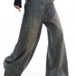 Vintage Faded Baggy Boyfriend Jeans with Embroidered Stripes 