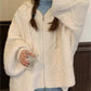 Vintage Oversize White Cardigan with Hood and Zipper