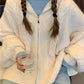 Vintage Oversize White Cardigan with Hood and Zipper
