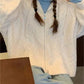 Vintage Oversize White Cardigan with Hood and Zipper
